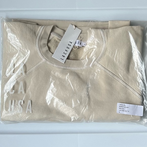 LACAUSA X Anthropologie Barb Raglan Crew Neck Sweatshirt Pullover in Sea Salt - Picture 5 of 6